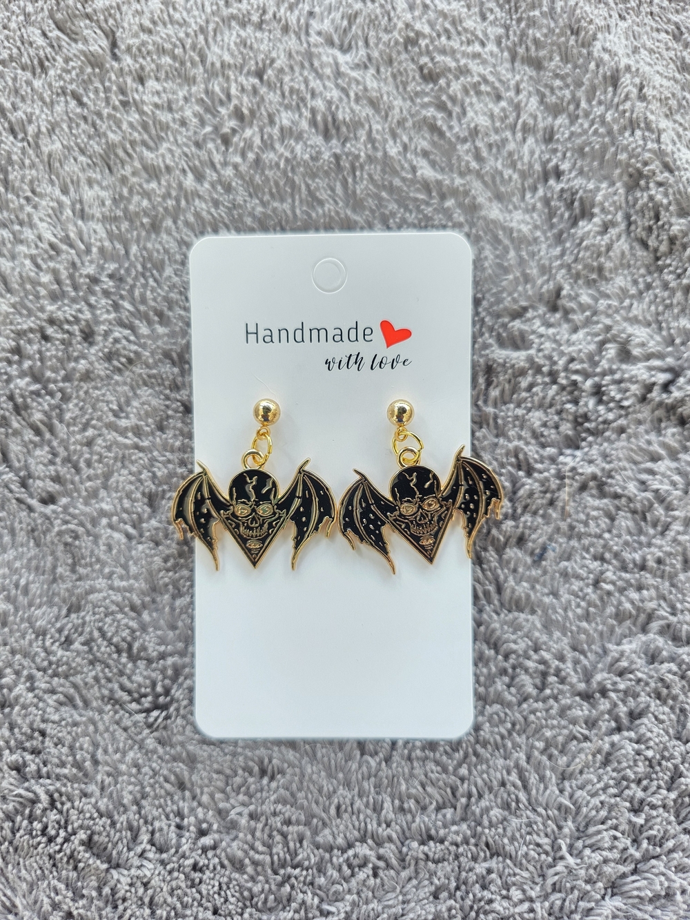 Halloween Earrings: Golden Skull Bat